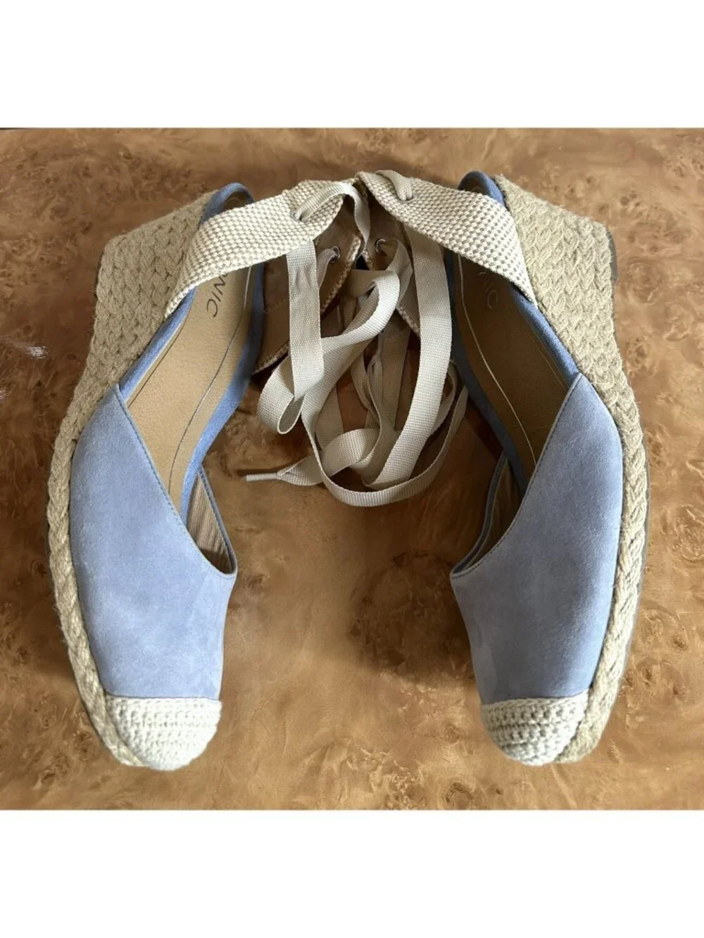 Vionic Aruba Maris Blue Suede Espadrille Wedge Sandals Lace-Up Ankle Tie Size 10